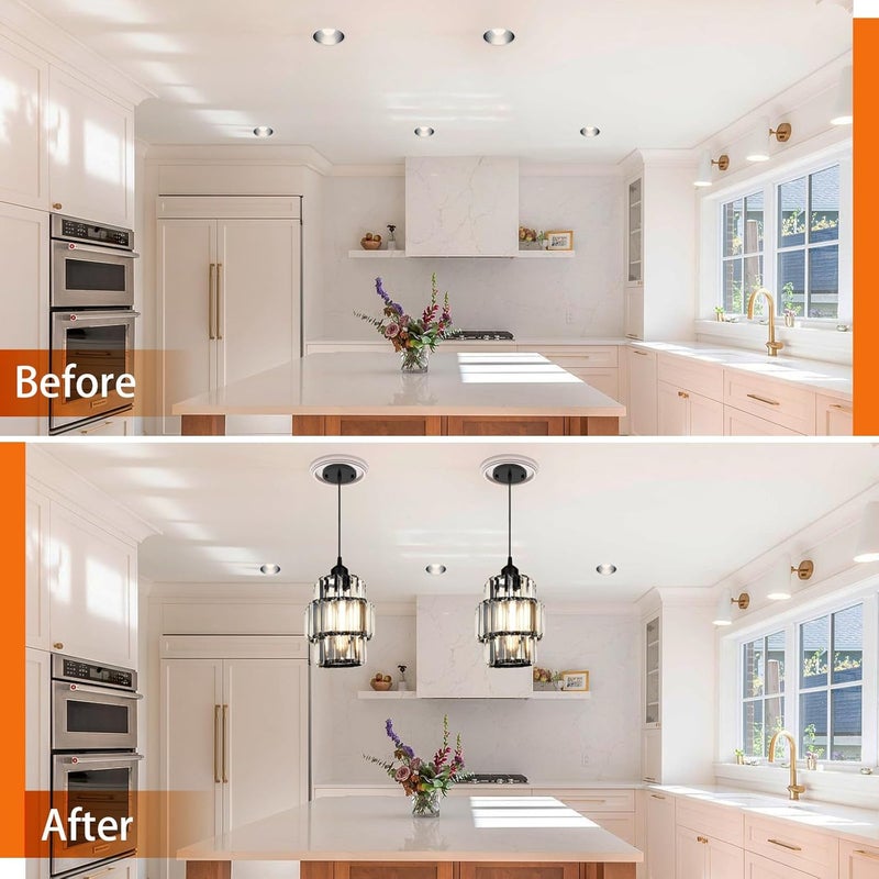 YIIZON 2-Pack Recessed Light to Pendant Converter Kit, Adjustable for 5 and 6 inch Recessed Can Light Conversion Kit, Includes E26 Socket, Triangular Bracket, Round Mounting Plate & 3D White Cover - Image 3
